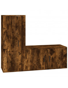 Set Mobili Porta TV 2 pz Rovere Fumo in Legno Multistrato 2