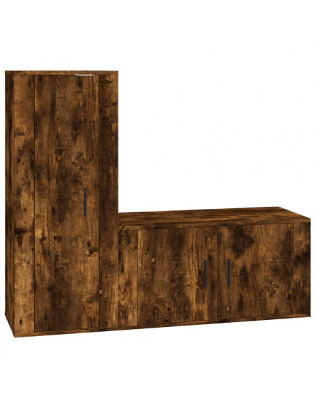 Set Mobili Porta TV 2 pz Rovere Fumo in Legno Multistrato