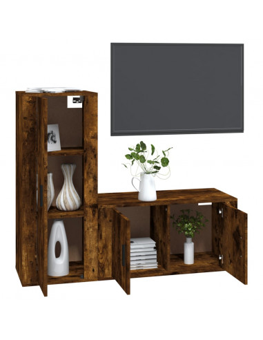 Set Mobili Porta TV 2 pz Rovere Fumo in Legno Multistrato