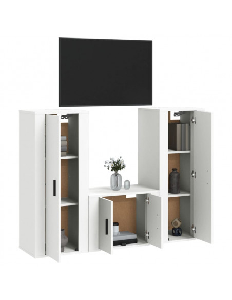 Set Mobili Porta TV 3 pz Bianco in Legno Multistrato