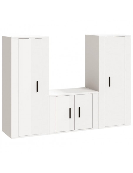 Set Mobili Porta TV 3 pz Bianco Lucido in Legno Multistrato