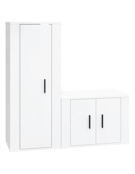 Set di Mobili Porta TV 2 pz Bianco Lucido in Legno Multistrato
