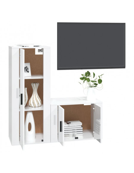 Set di Mobili Porta TV 2 pz Bianco Lucido in Legno Multistrato