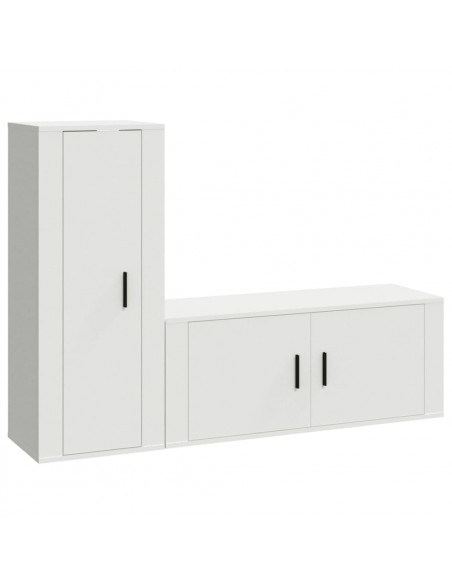 Set di Mobili Porta TV 2 pz Bianco in Legno Multistrato
