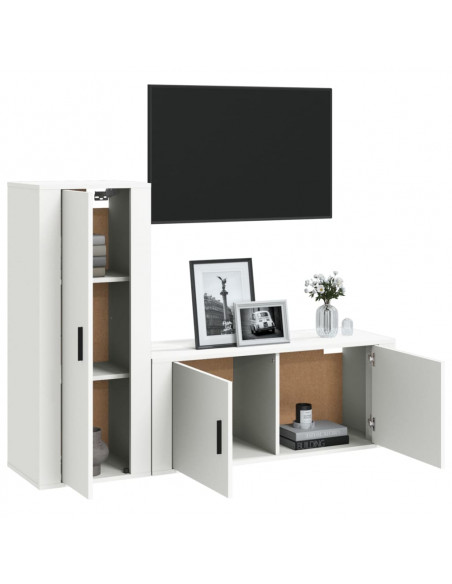 Set di Mobili Porta TV 2 pz Bianco in Legno Multistrato