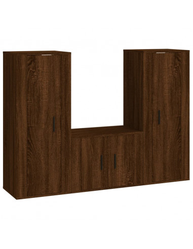 Set Mobili Porta TV 3 pz Rovere Marrone in Legno Multistrato