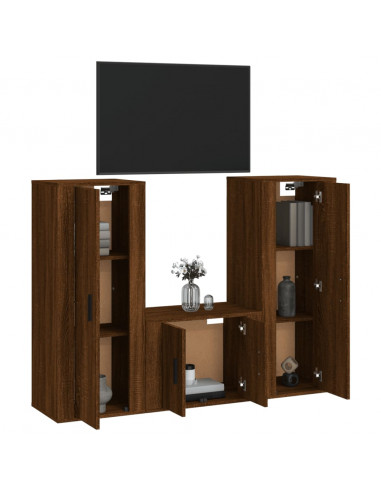 Set Mobili Porta TV 3 pz Rovere Marrone in Legno Multistrato