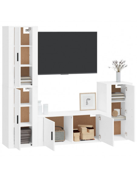 Set di Mobili Porta TV 4 pz Bianco in Legno Multistrato