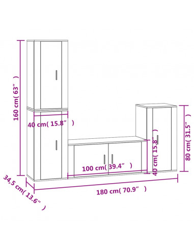 Set di Mobili Porta TV 4 pz Bianco in Legno Multistrato
