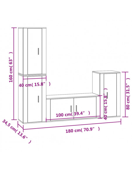 Set di Mobili Porta TV 4 pz Bianco in Legno Multistrato