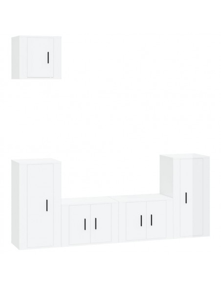 Set di Mobili Porta TV 5 pz Bianco Lucido in Legno Multistrato