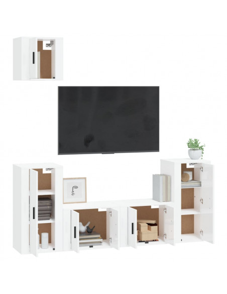 Set di Mobili Porta TV 5 pz Bianco Lucido in Legno Multistrato