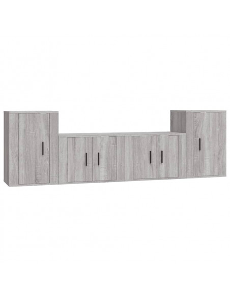 Set di Mobili Porta TV 4 pz Grigio Sonoma in Legno Multistrato