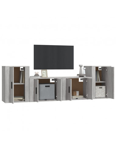 Set di Mobili Porta TV 4 pz Grigio Sonoma in Legno Multistrato
