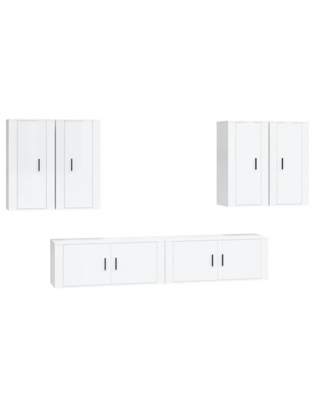 Set di Mobili Porta TV 6 pz Bianco Lucido in Legno Multistrato