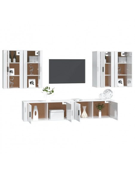 Set di Mobili Porta TV 6 pz Bianco Lucido in Legno Multistrato