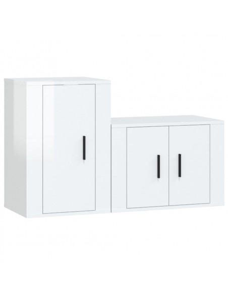Set di Mobili Porta TV 2 pz Bianco Lucido in Legno Multistrato