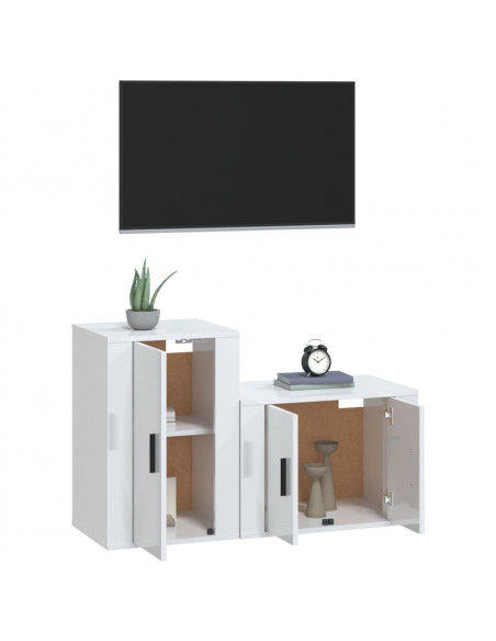 Set di Mobili Porta TV 2 pz Bianco Lucido in Legno Multistrato