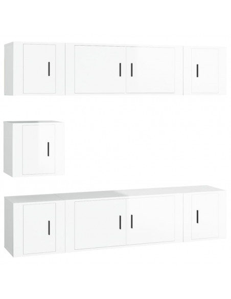 Set di Mobili Porta TV 7 pz Bianco Lucido in Legno Multistrato