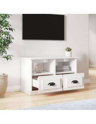 Mobile Porta TV Bianco Lucido 80x35x50 cm in Legno Multistrato