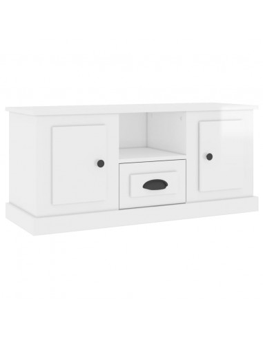 Mobile Porta TV Bianco Lucido 100x35,5x45 cm Legno Multistrato