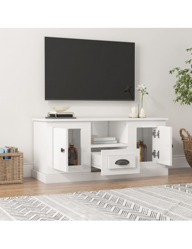Mobile Porta TV Bianco Lucido 100x35,5x45 cm Legno Multistrato