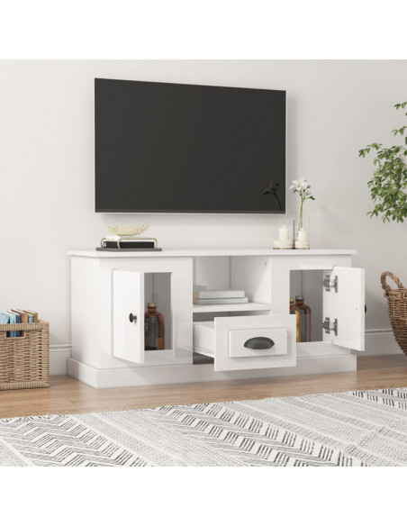Mobile Porta TV Bianco Lucido 100x35,5x45 cm Legno Multistrato