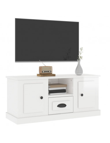 Mobile Porta TV Bianco Lucido 100x35,5x45 cm Legno Multistrato