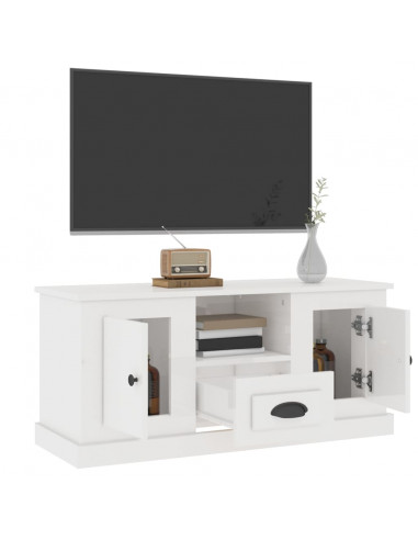 Mobile Porta TV Bianco Lucido 100x35,5x45 cm Legno Multistrato