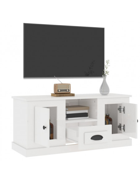Mobile Porta TV Bianco Lucido 100x35,5x45 cm Legno Multistrato