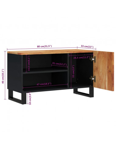 Mobile TV 80x33x46cm Legno Massello Acacia e Legno Multistrato