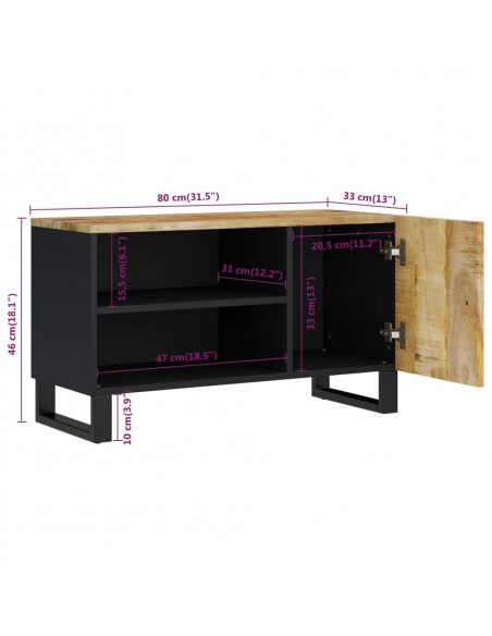 Mobile TV 80x33x46cm Legno Massello Mango e Legno Multistrato