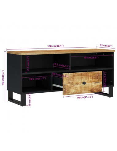 Mobile TV 100x33x46cm Legno Massello Mango e Legno Multistrato
