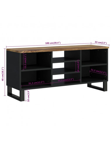 Mobile TV 100x33x46cm Legno Massello Mango e Legno Multistrato