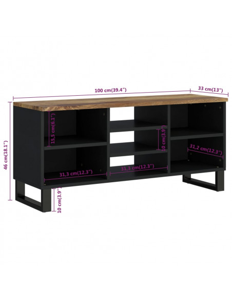 Mobile TV 100x33x46cm Legno Massello Mango e Legno Multistrato