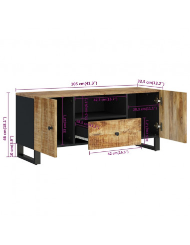 Mobile TV 105x33,5x46cm Legno Massello Mango Legno Multistrato