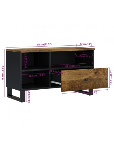 Mobile TV 80x33x46cm Legno Massello Mango e Legno Multistrato