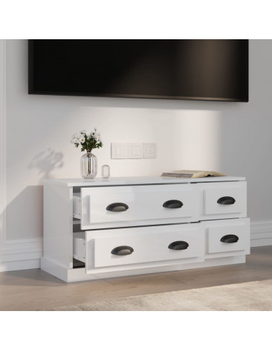 Mobile Porta TV Bianco Lucido 100x35,5x45 cm Legno Multistrato