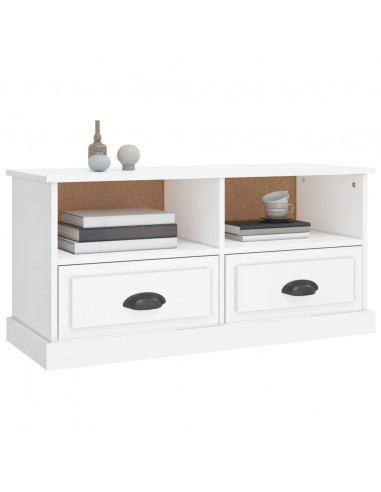 Mobile Porta TV Bianco Lucido 93x35,5x45 cm Legno Multistrato