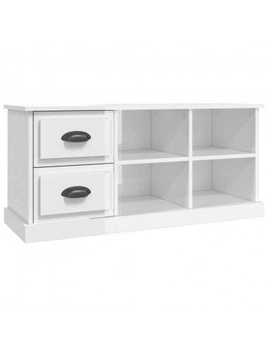 Mobile Porta TV Bianco Lucido 102x35,5x47,5cm Legno Multistrato