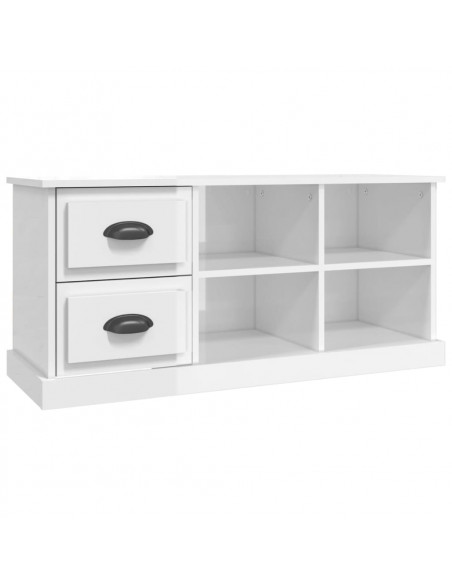 Mobile Porta TV Bianco Lucido 102x35,5x47,5cm Legno Multistrato
