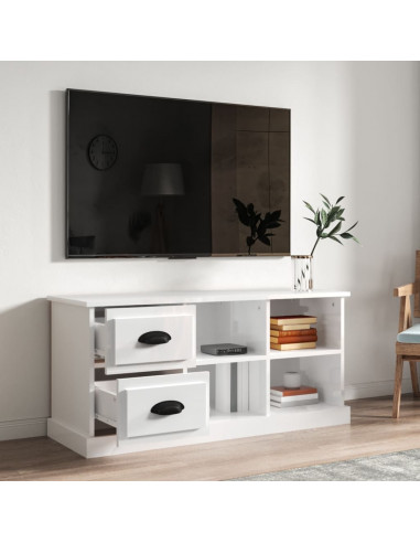 Mobile Porta TV Bianco Lucido 102x35,5x47,5cm Legno Multistrato