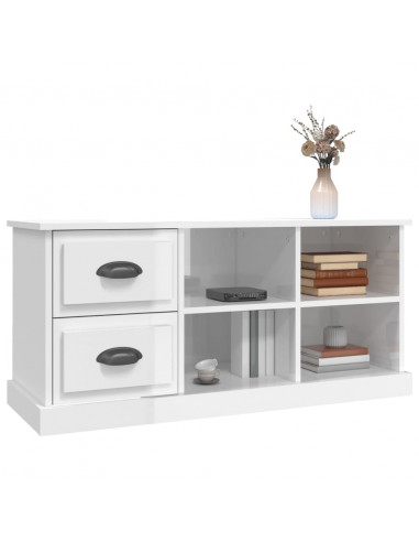 Mobile Porta TV Bianco Lucido 102x35,5x47,5cm Legno Multistrato