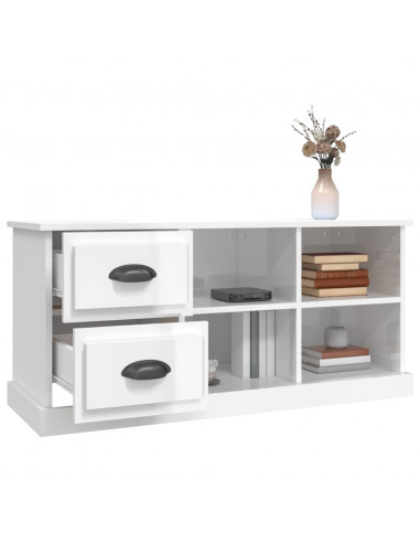 Mobile Porta TV Bianco Lucido 102x35,5x47,5cm Legno Multistrato