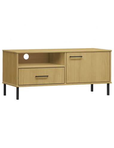 Mobile TV con Gambe Metallo Marrone Legno Massello di Pino OSLO