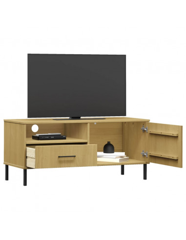 Mobile TV con Gambe Metallo Marrone Legno Massello di Pino OSLO