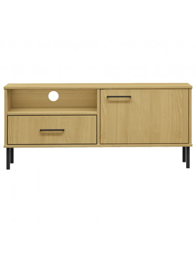 Mobile TV con Gambe Metallo Marrone Legno Massello di Pino OSLO