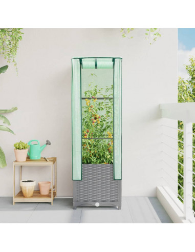 Letto Rialzato con Copertura Serra Effetto Rattan 40x40x139 cm