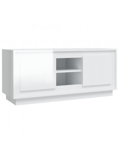 Mobile Porta TV Bianco Lucido 102x35x45 cm in Legno Multistrato