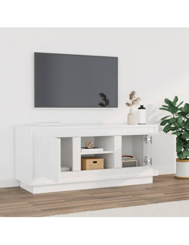 Mobile Porta TV Bianco Lucido 102x35x45 cm in Legno Multistrato